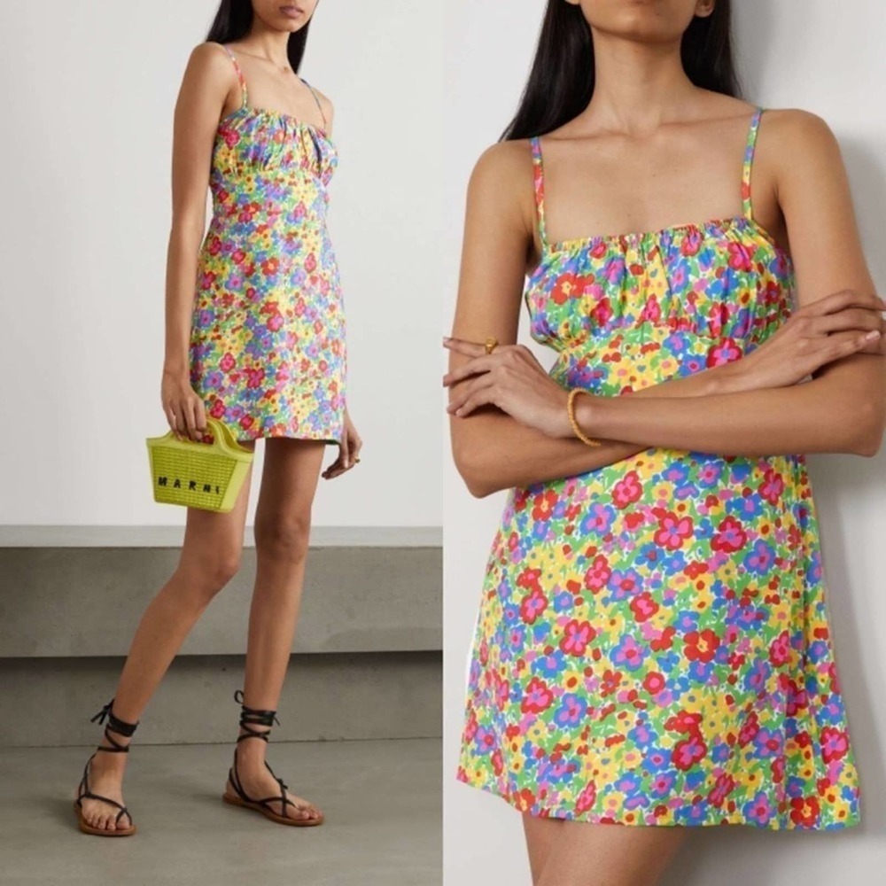 Faithfull the Brand Yellow Multi Floral Mini Dress